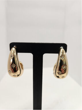 INC International Concepts Shiny Gold Curved Hoop Earrings with Floral Motifs